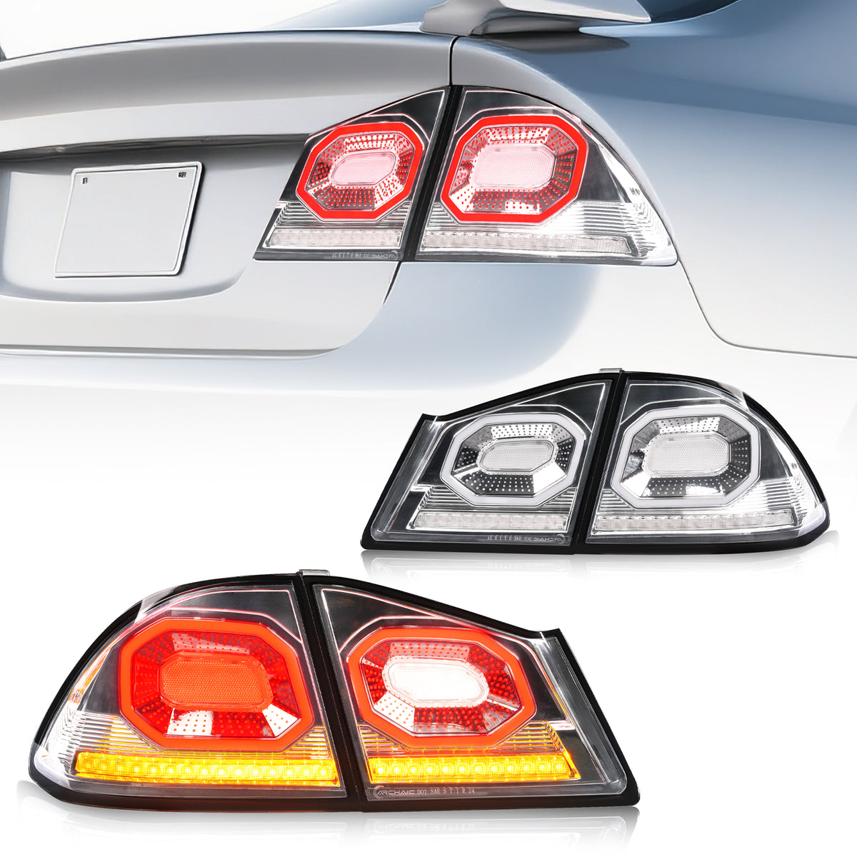 Archaic Diamond LED Tail Lights for Honda Civic FD2 2007–2010