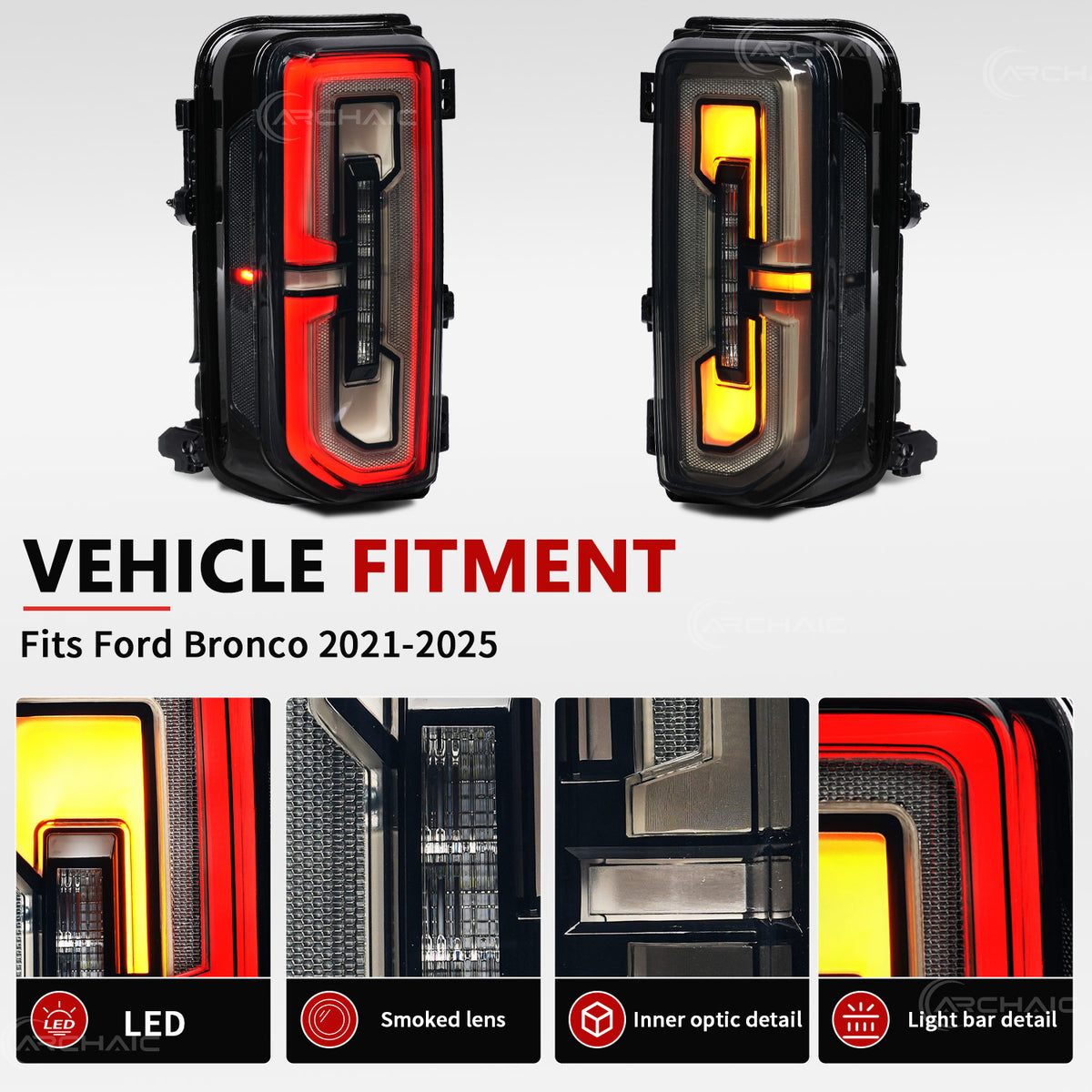 Archaic Full LED Tail Lights for Ford Bronco 2021–2026 | Sequential Turn Signals