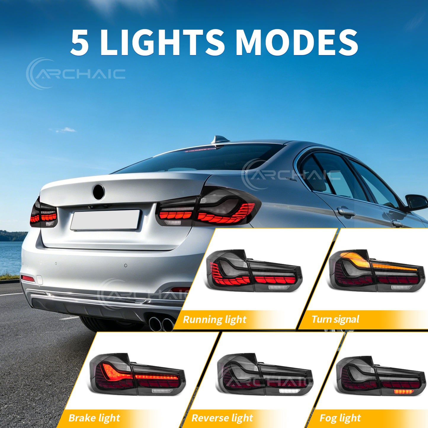 Archaic LED GTS Tail lights for BMW 3 Series F30 F80 M3 2013-2018,with Sequential Turn Signal and Startup Animation