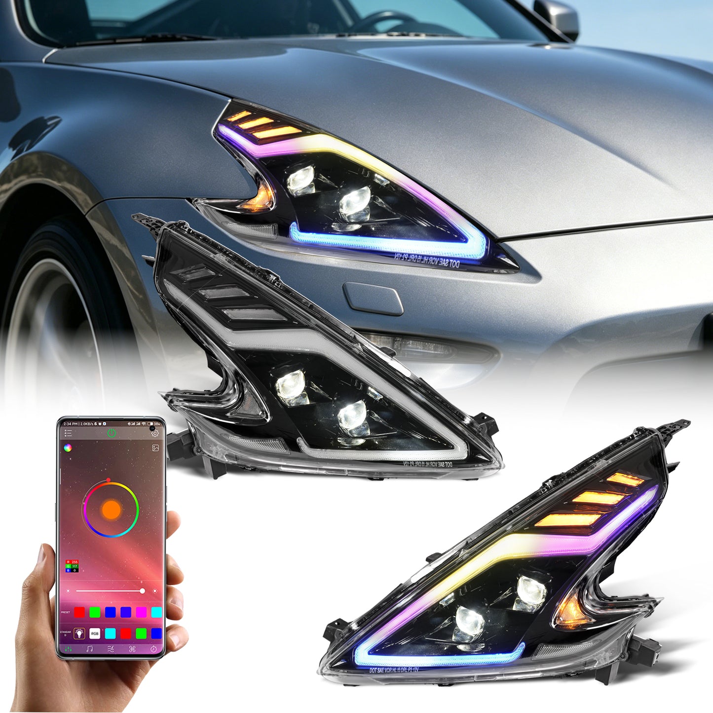 Full LED Headlights Assembly for 2008-2020 Nissan 370Z Fairlady Z34 | Sequential Turn Signal