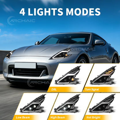 Full LED Headlights Assembly for 2008-2020 Nissan 370Z Fairlady Z34 | Sequential Turn Signal