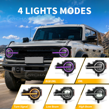 Reflector Headlights For 2021-2025 Ford Bronco,with Amber/White DRL and Startup Animation