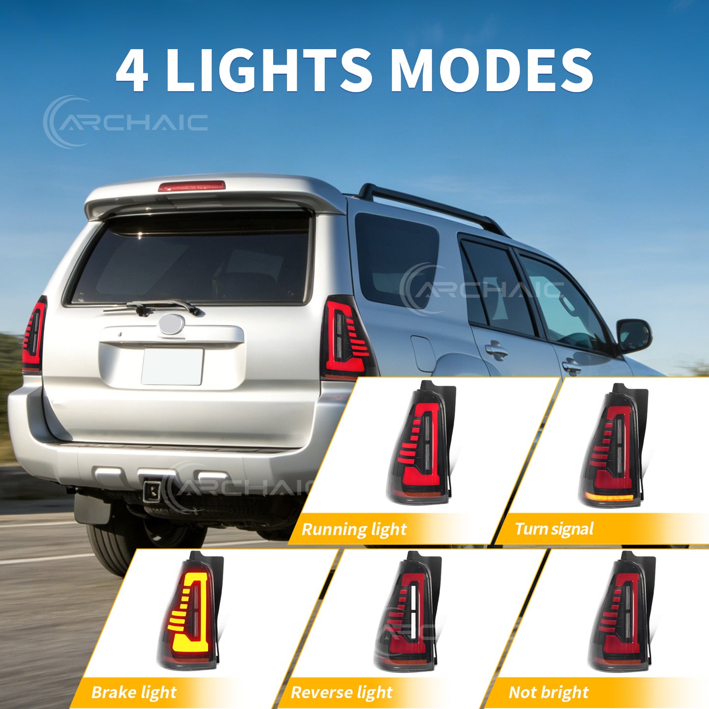 Pair LED Tail Lights For 2003-2009 4th Gen Toyota 4Runner,Rear Lamps with Startup Animation and Sequential Turn Signal