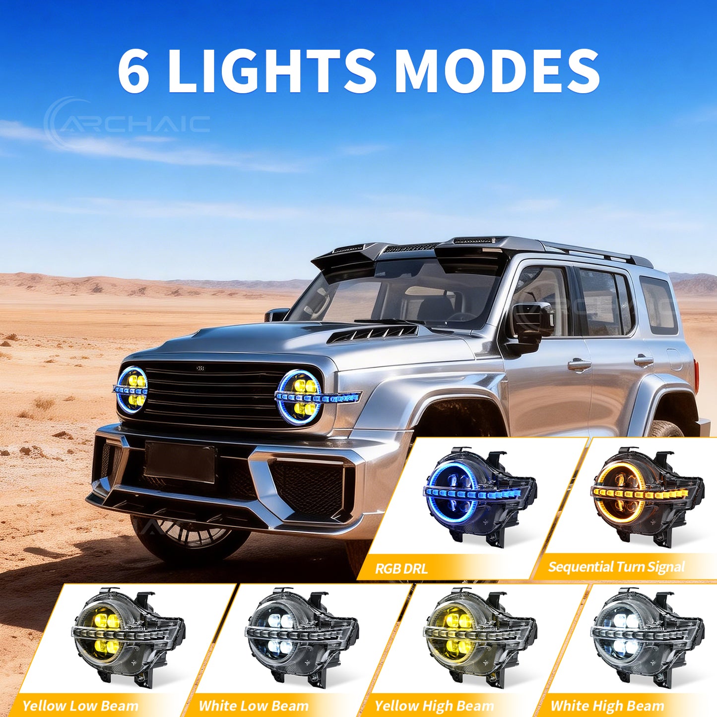 Archaic LED Headlight Assembly For GWM Tank 300 2019-2025 RGB DRL