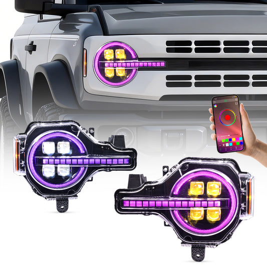 ”Grid-Pattern Signature“ RGB Headlights For Ford Bronco 2021–2026 | App-Controlled DRL