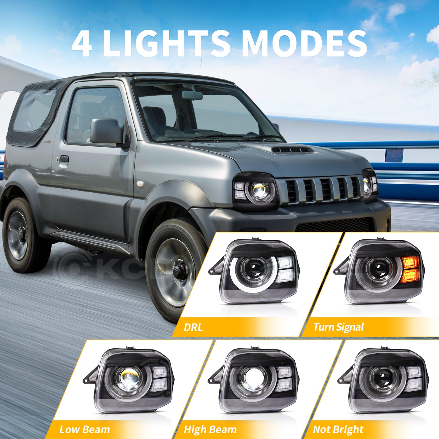 Pair LED Headlights Assembly For 1998-2017 Suzuki Jimny JB23 JB33 JB43