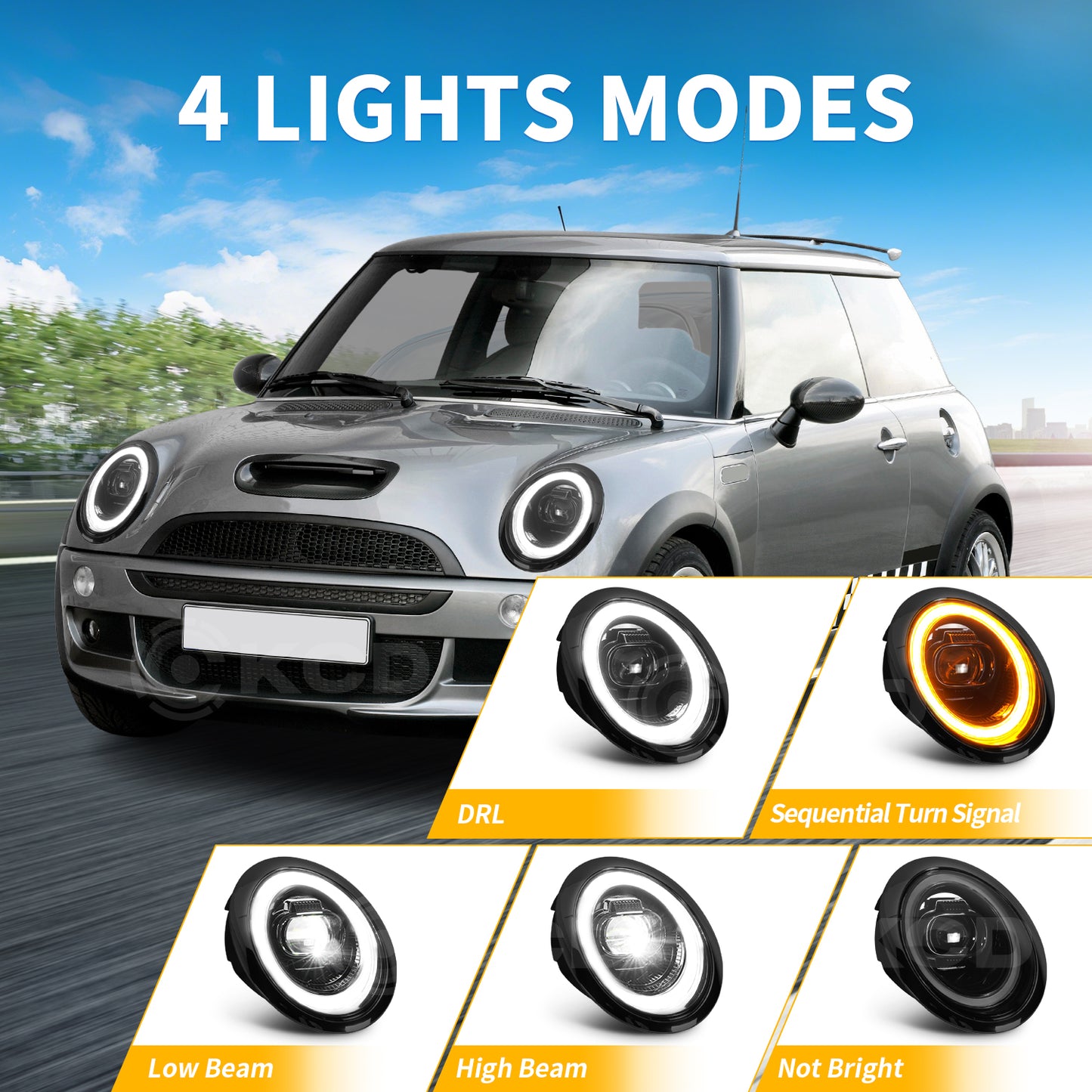 Archaic LED Headlights Assembly For Mini Cooper R50 2002-2008
