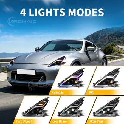 Full LED Headlights Assembly for 2008-2020 Nissan 370Z Fairlady Z34 | Sequential Turn Signal