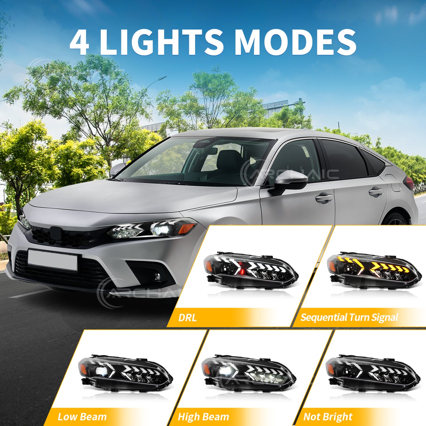 Retro-LED-Scheinwerfer für Honda Civic der 11. Generation (2022–2025) mit Startanimation und Tagfahrlicht