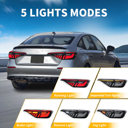 Archaic LED Tail Lights Assembly For 2022-2025 11th Gen Honda Civic 4-Door Sedan (Will NOT Fit Hatchback / Type-R FL5)