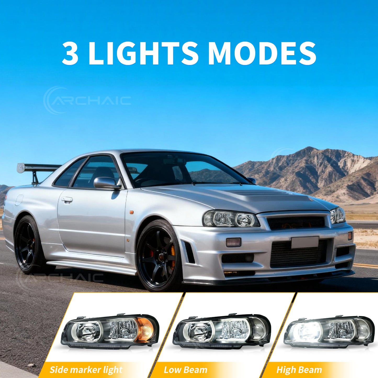 Archaic LED Headlight Assembly For Nissan Skyline R34 GT-R GTT BNR34 ER34 ENR34 HR34 1998-2002