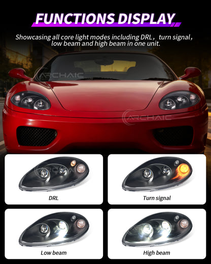 Bi-LED Headlights for Ferrari 360 Modena 1999-2004 | Real Carbon Fiber OEM+ Upgrade,with E-matk Certificate