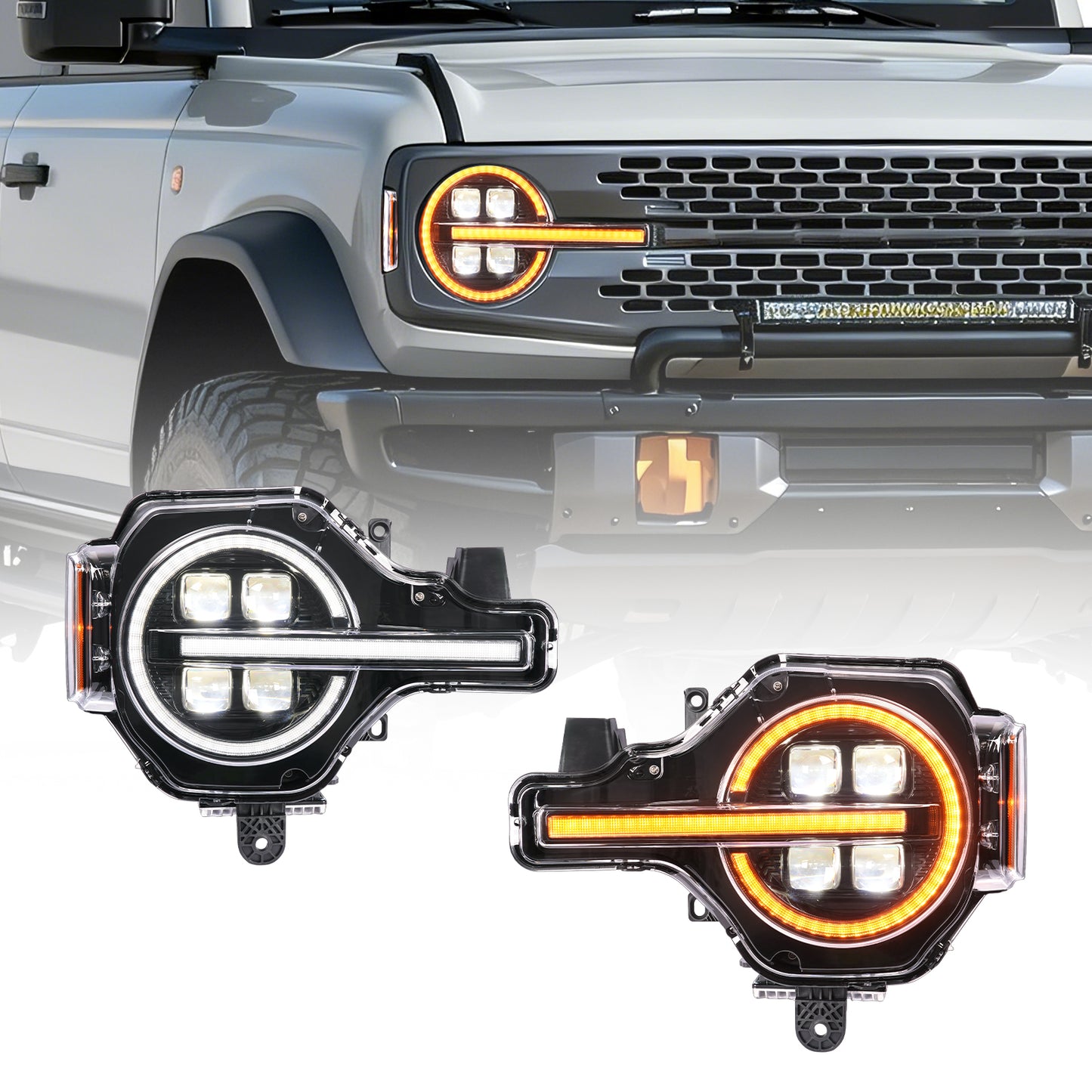 Archaic 4Lens Headlights Ford Bronco 2021-2026, DRL/Projector Lens Custom Light