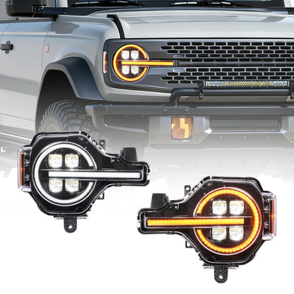 Archaic 4Lens Headlights Ford Bronco 2021-2026, DRL/Projector Lens Custom Light