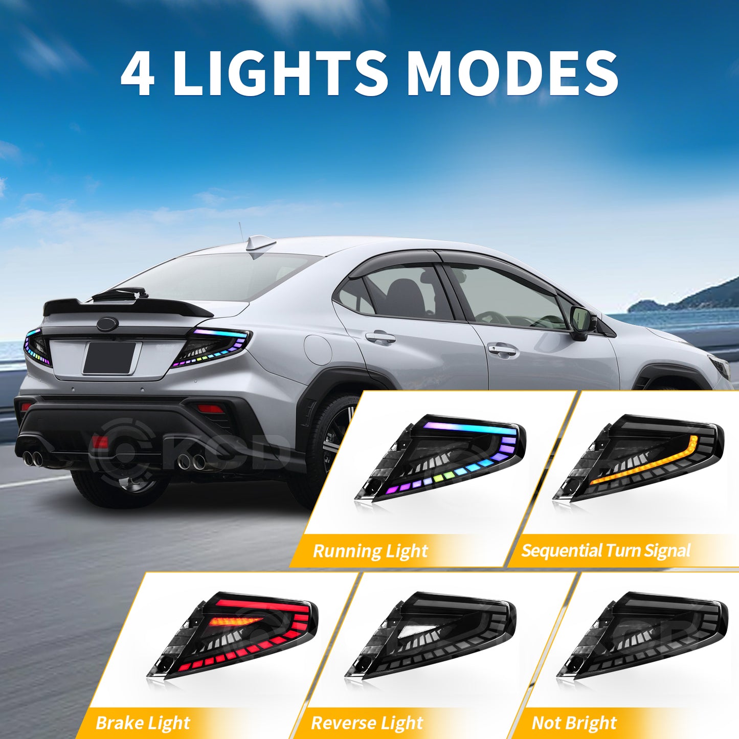 RGB LED Tail Lights Assembly for 2022-2025 Subaru WRX VB, APP Controlled Dynamic Rear Lamps, Plug & Play (Pair)