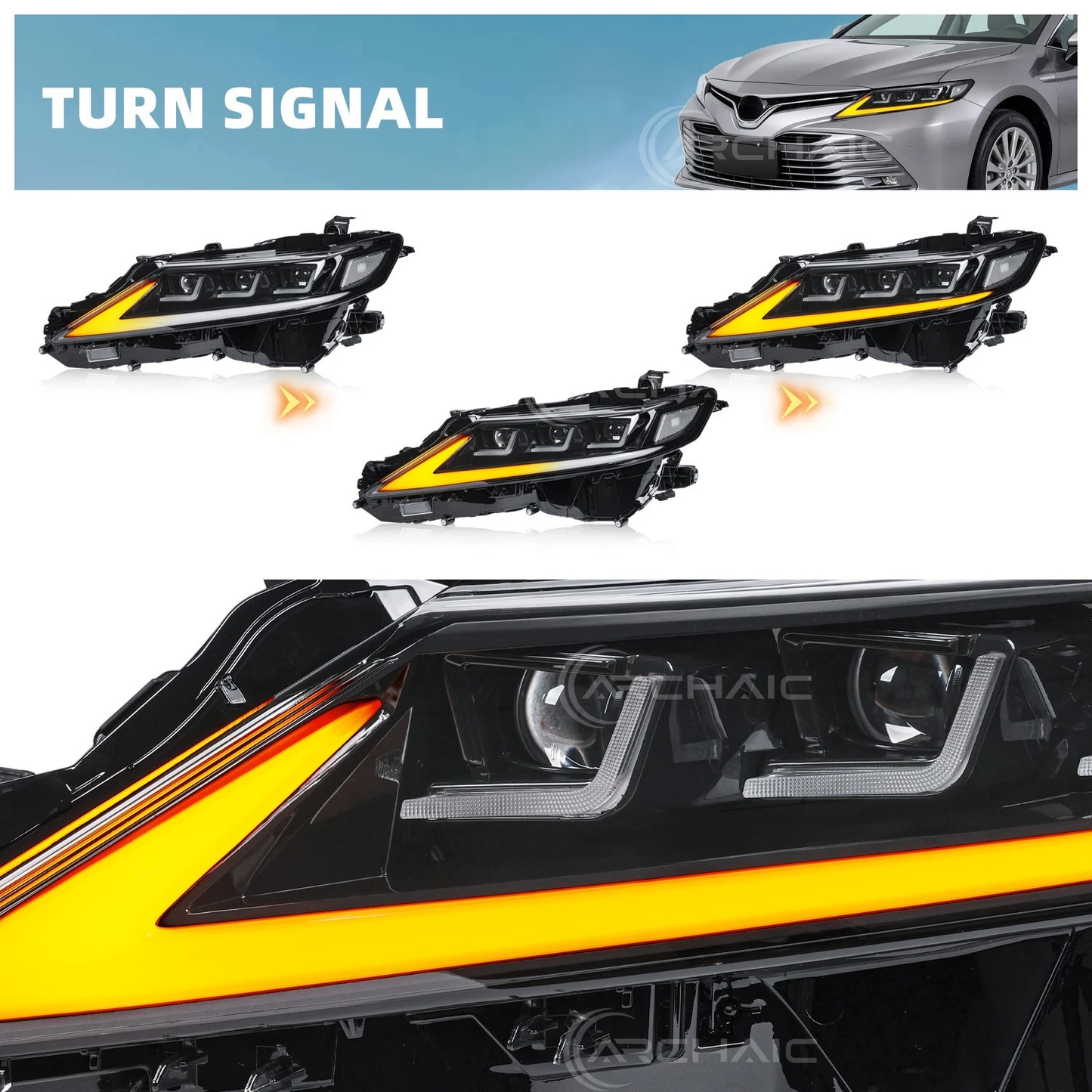 6 Lens Headlights For 8th Gen 2018-2024 Toyota Camry XSE XLE SE LE TRD Front Lamp with Startup Animation and Sequential Turn Signal