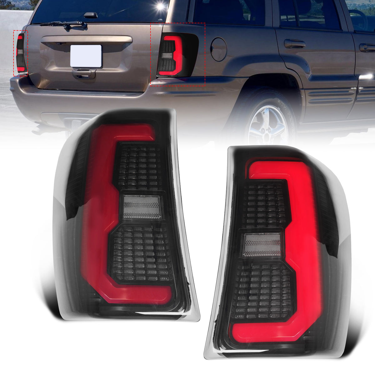 Archaic Smoked LED Tail Lights for Jeep Grand Cherokee WJ 1999–2004