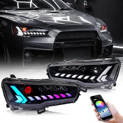 LED Headlights for Mitsubishi Lancer & EVO X 2008-2020 Projector Front lamp Assembly w Sequential Turn Signal and Startup Animation DRL