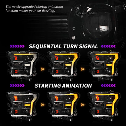 Archaic Full LED Headlights for Ford F-150 2015–2017 & Raptor 2017–2020 | Amber/White DRLs