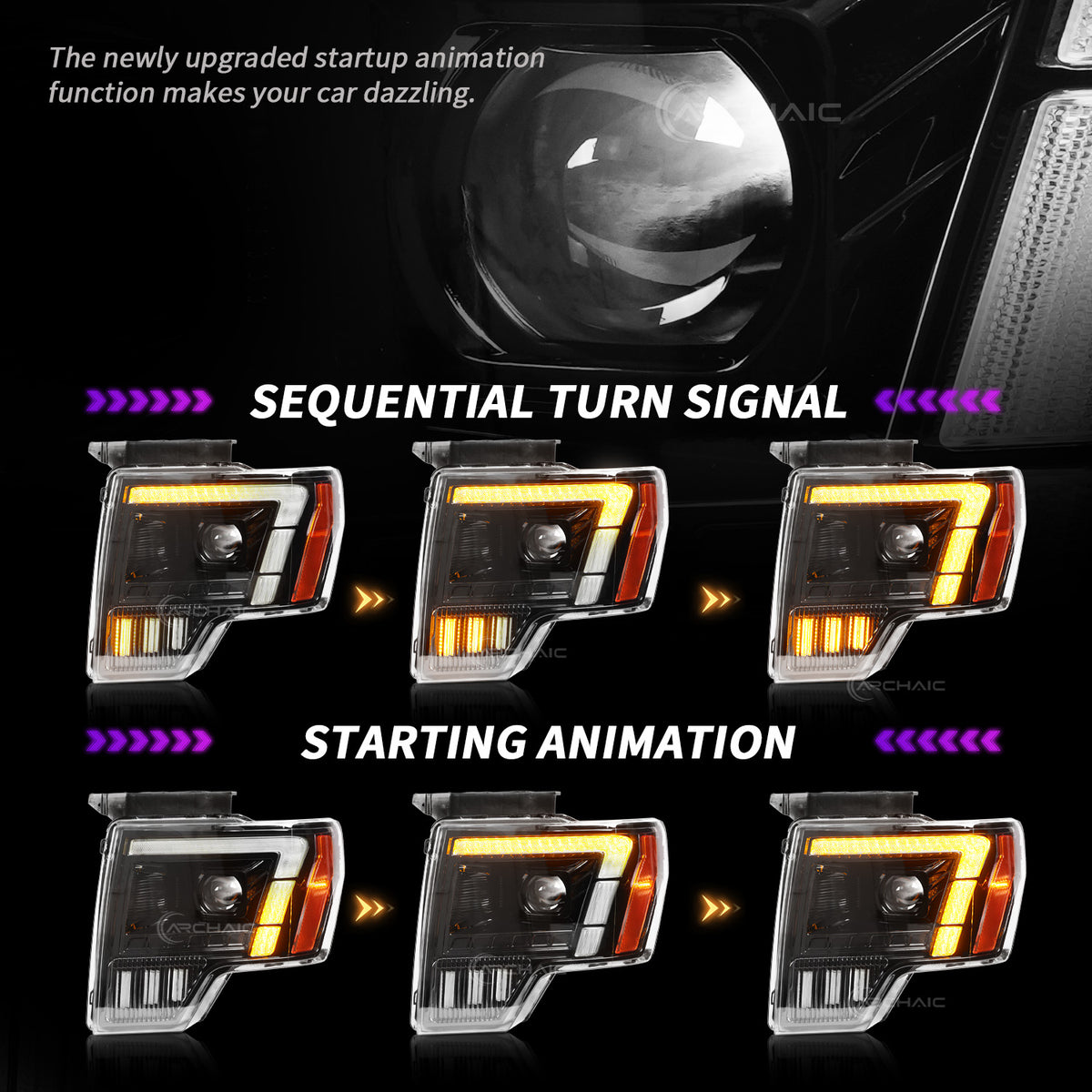 Archaic Full LED Projector Headlights For Ford F-150 2009–2014 | White/Amber DRLs