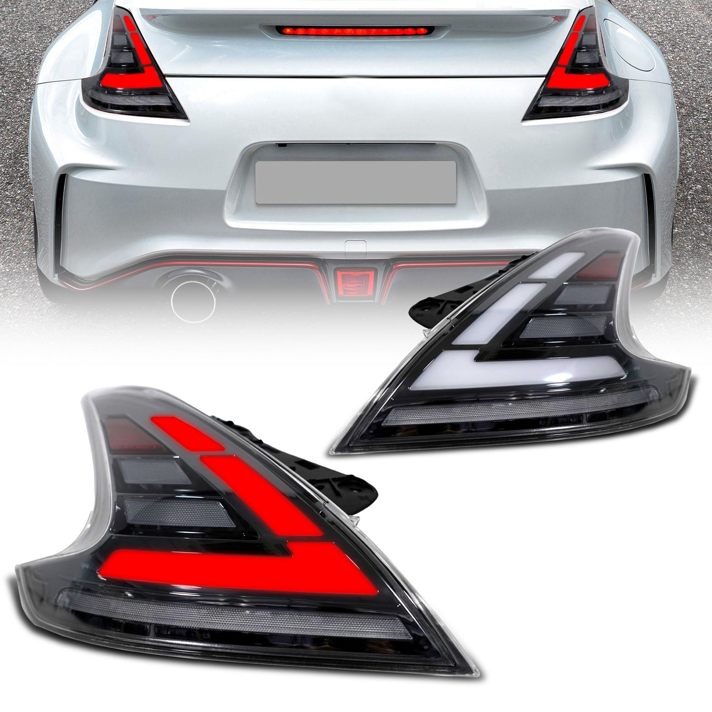 Archaic LED Tail Lights for 2008-2020 Nissan 370Z Z34, Sequential Turn Signals Rear Lamp Assembly (Pair)