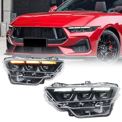 Archaic Pair Headlights for 2024-2026 Ford Mustang S550,Update LED Headlamps w/Black Inner