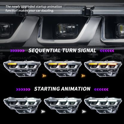 Retro-LED-Scheinwerfer für Ford Mustang OE (ab 2024), Chrom-Schwarz-Ausführung