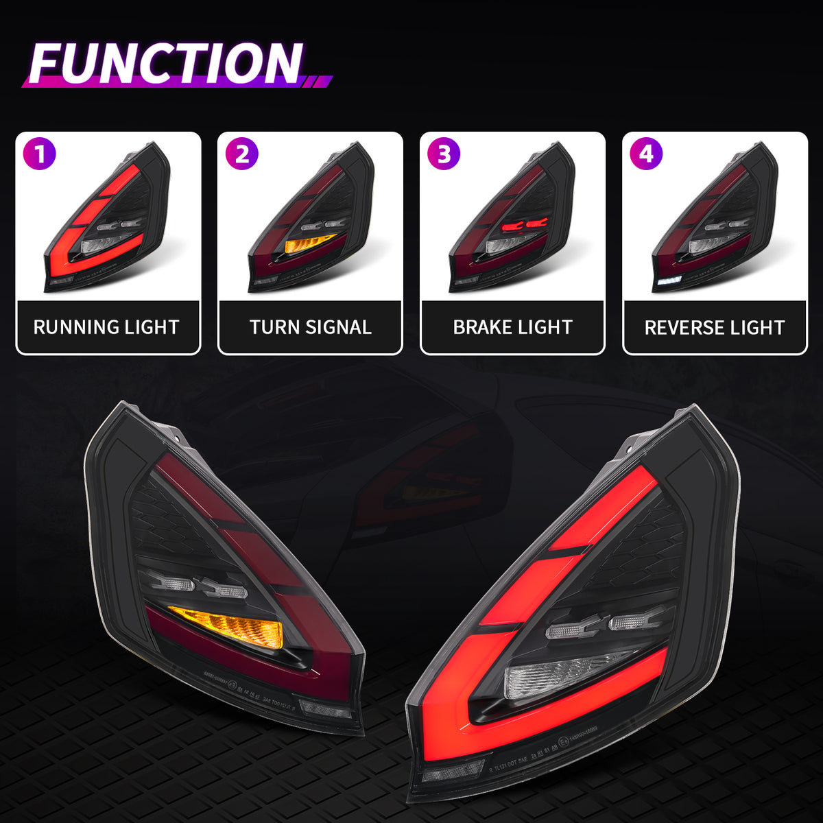 Archaic LED Taillight Assembly For Ford Fiesta Hatchback 2009-2012