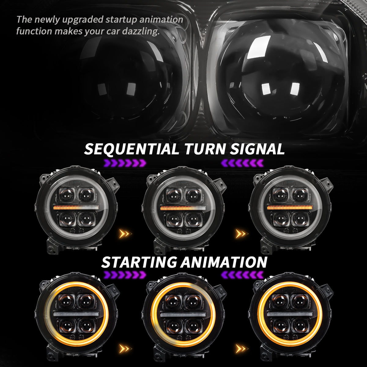 Archaic App-Controlled LED Projector Headlights for Jeep Wrangler JL JLU & Gladiator JT