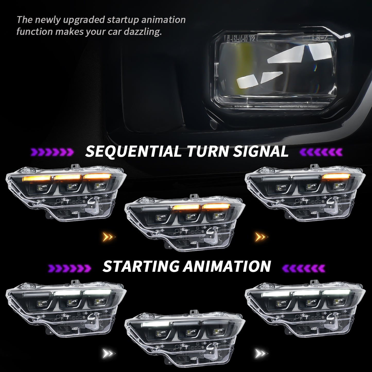 Archaic Pair Headlights for 2024-2026 Ford Mustang S550,Update LED Headlamps w/Black Inner