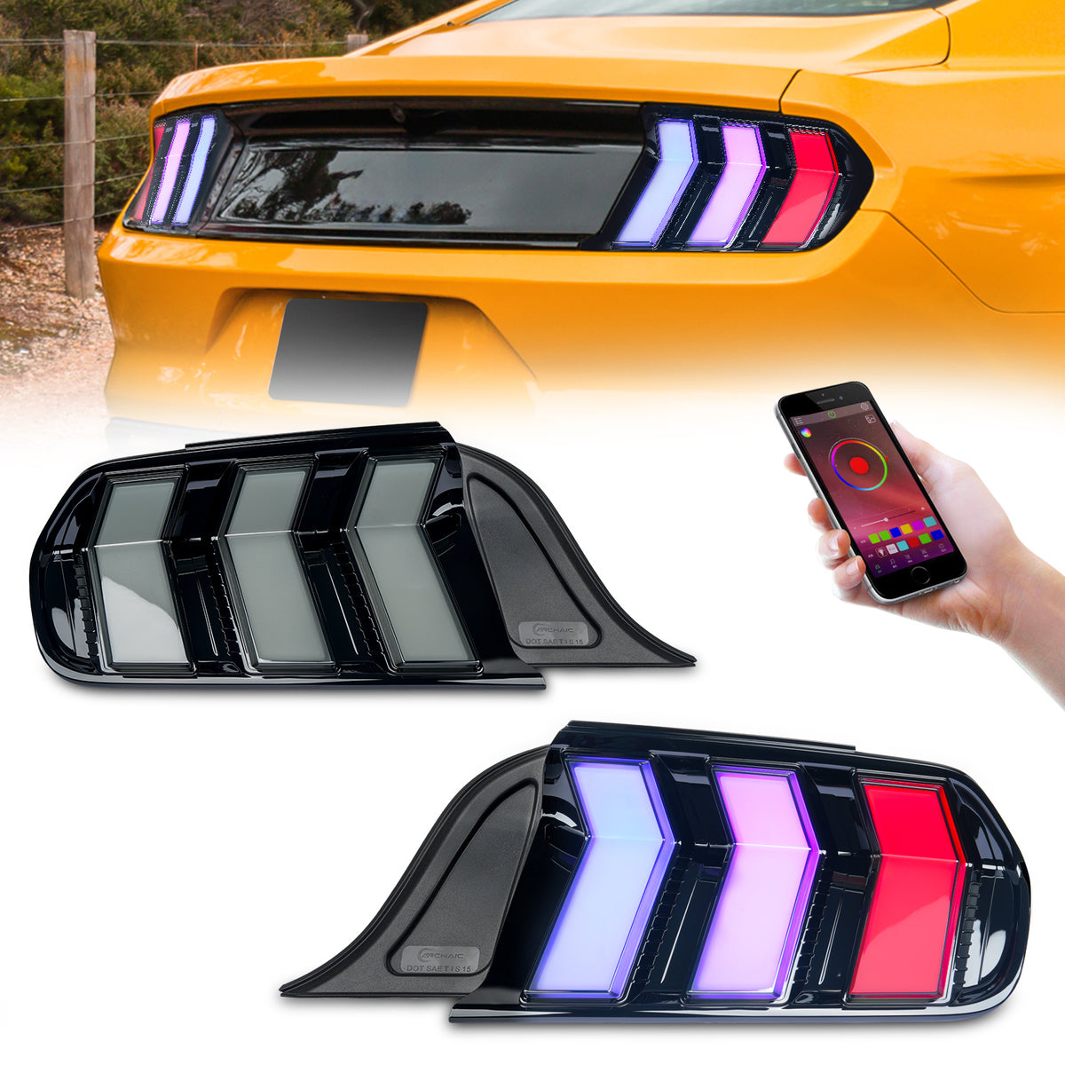 LED-Rückleuchteneinheit für Ford Mustang GT350 GT500 2015-2023 RGB-Tagfahrlicht-Startanimation