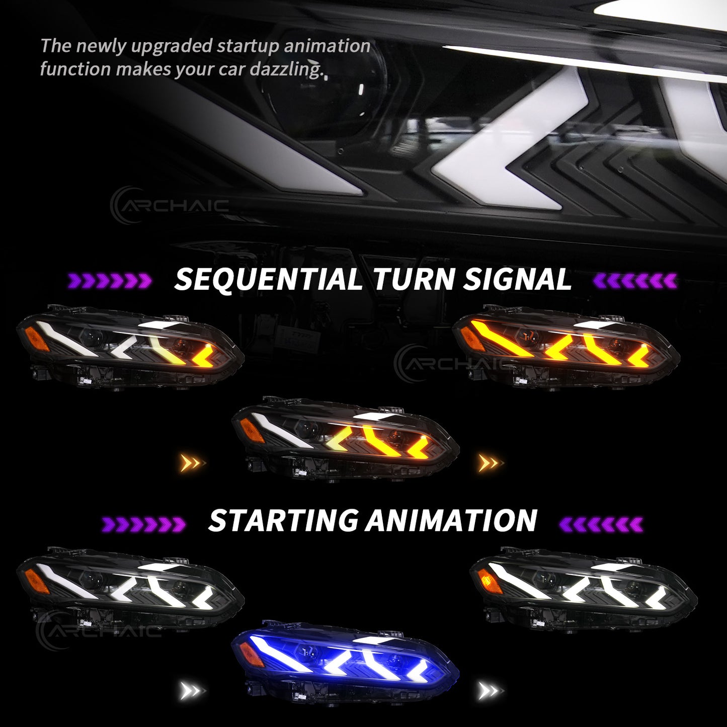 Archaic LED Headlight Assembly For 11th Gen Honda Civic 2022-2025 Startup Animation DRL