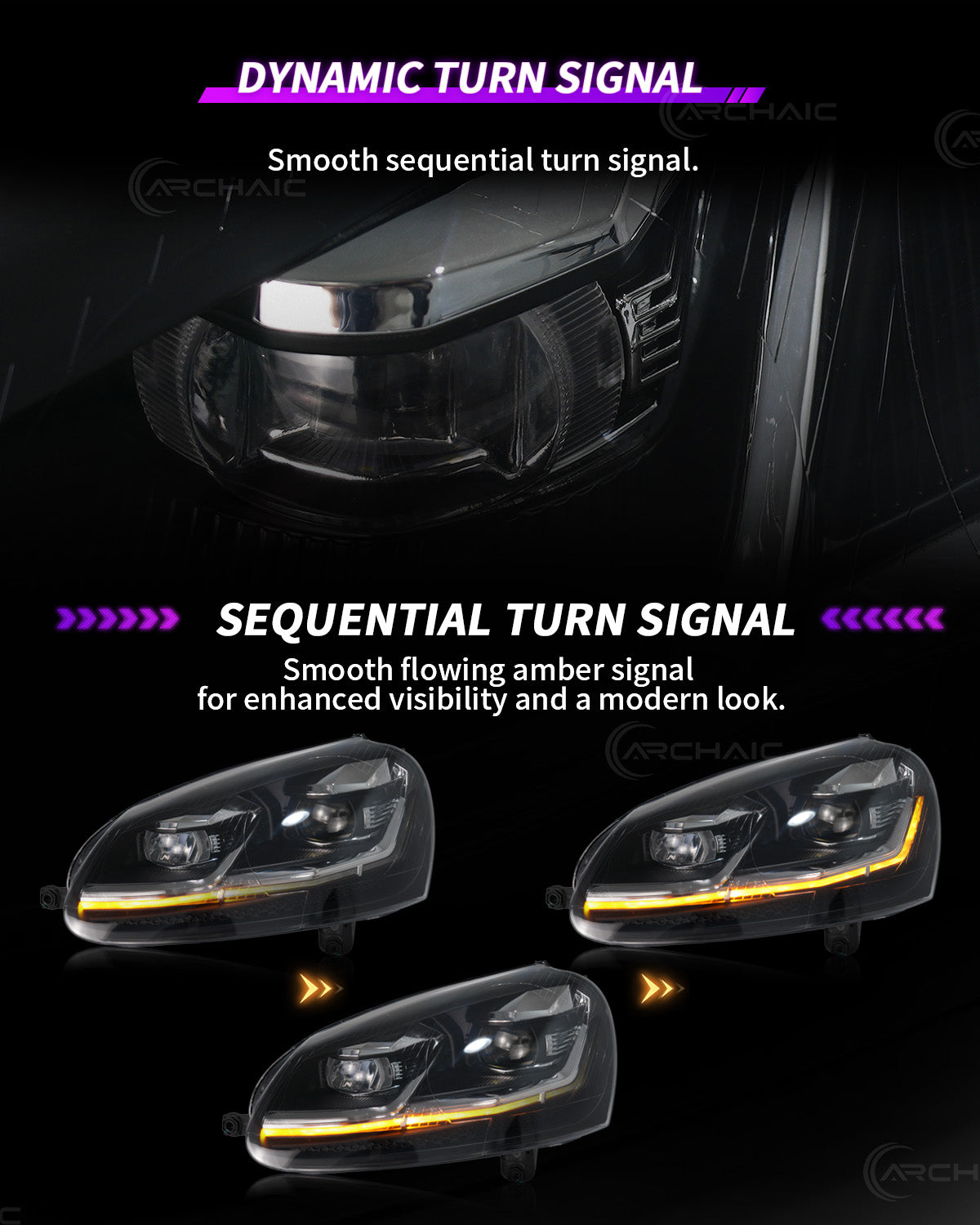 Archaic LED Projector Headlights for Volkswagen Golf MK5 Rabbit 2006–2010