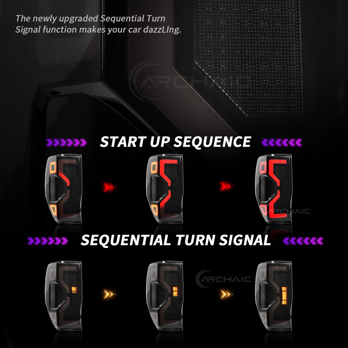 Archaic LED Taillight Assembly For Ford Ranger 2012–2020 | Sequential Turn Signal