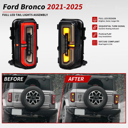 Archaic Full LED Tail Lights for Ford Bronco 2021–2026 | Sequential Turn Signals