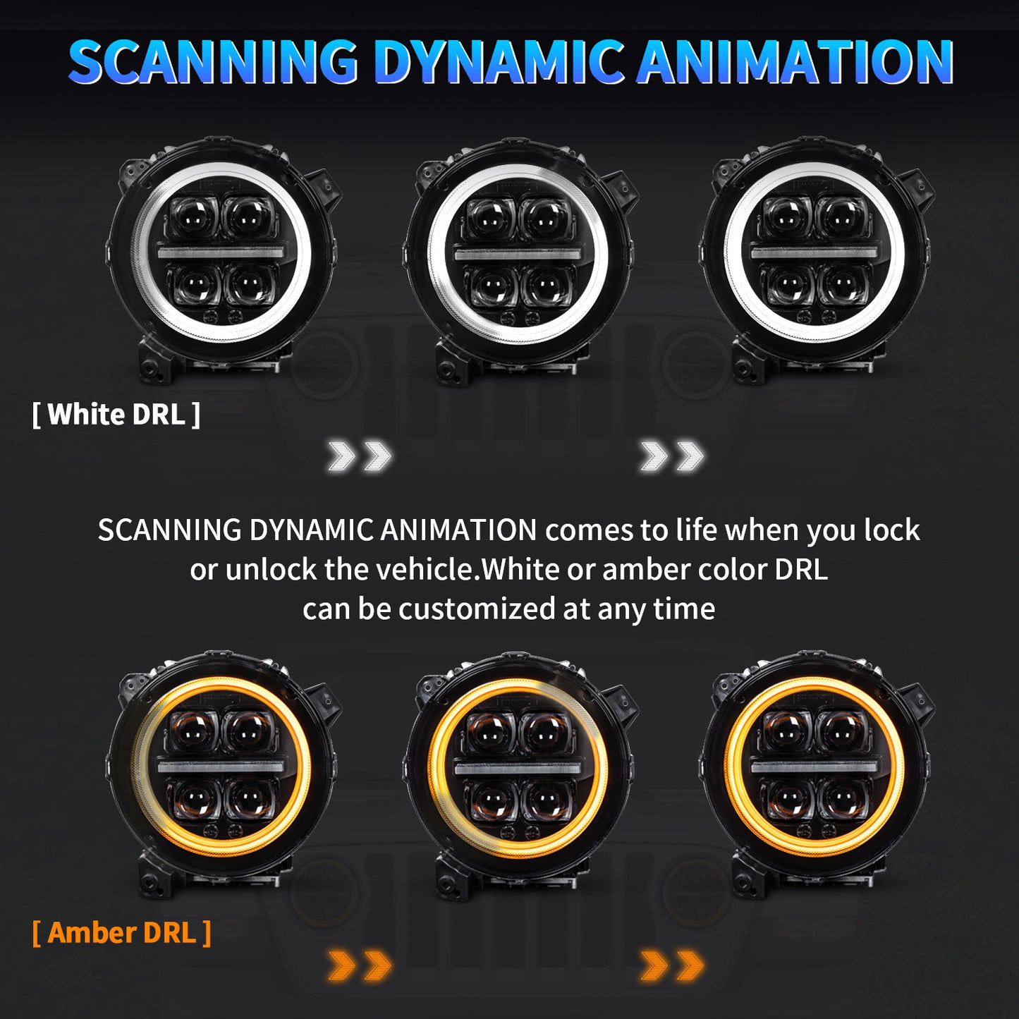 Archaic LED Headlight Assembly For Jeep Wrangler JL JK 2018-2024