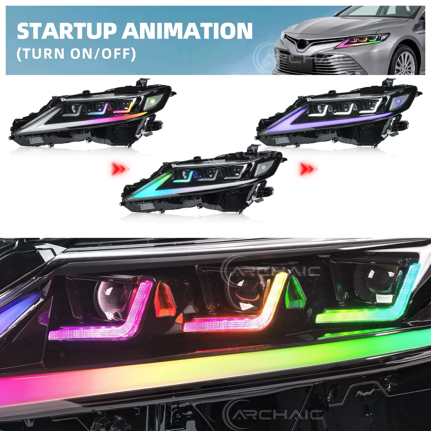 6 Lens Headlights For 8th Gen 2018-2024 Toyota Camry XSE XLE SE LE TRD Front Lamp with Startup Animation and Sequential Turn Signal