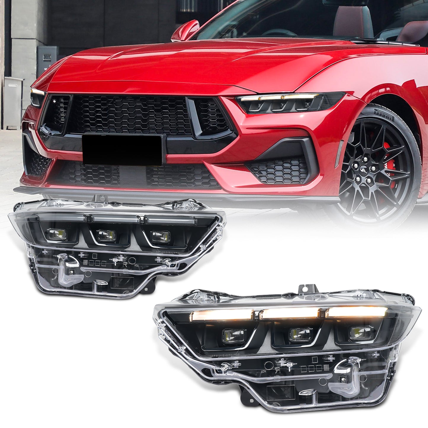 Archaic Pair Headlights for 2024-2026 Ford Mustang S550,Update LED Headlamps w/Black Inner