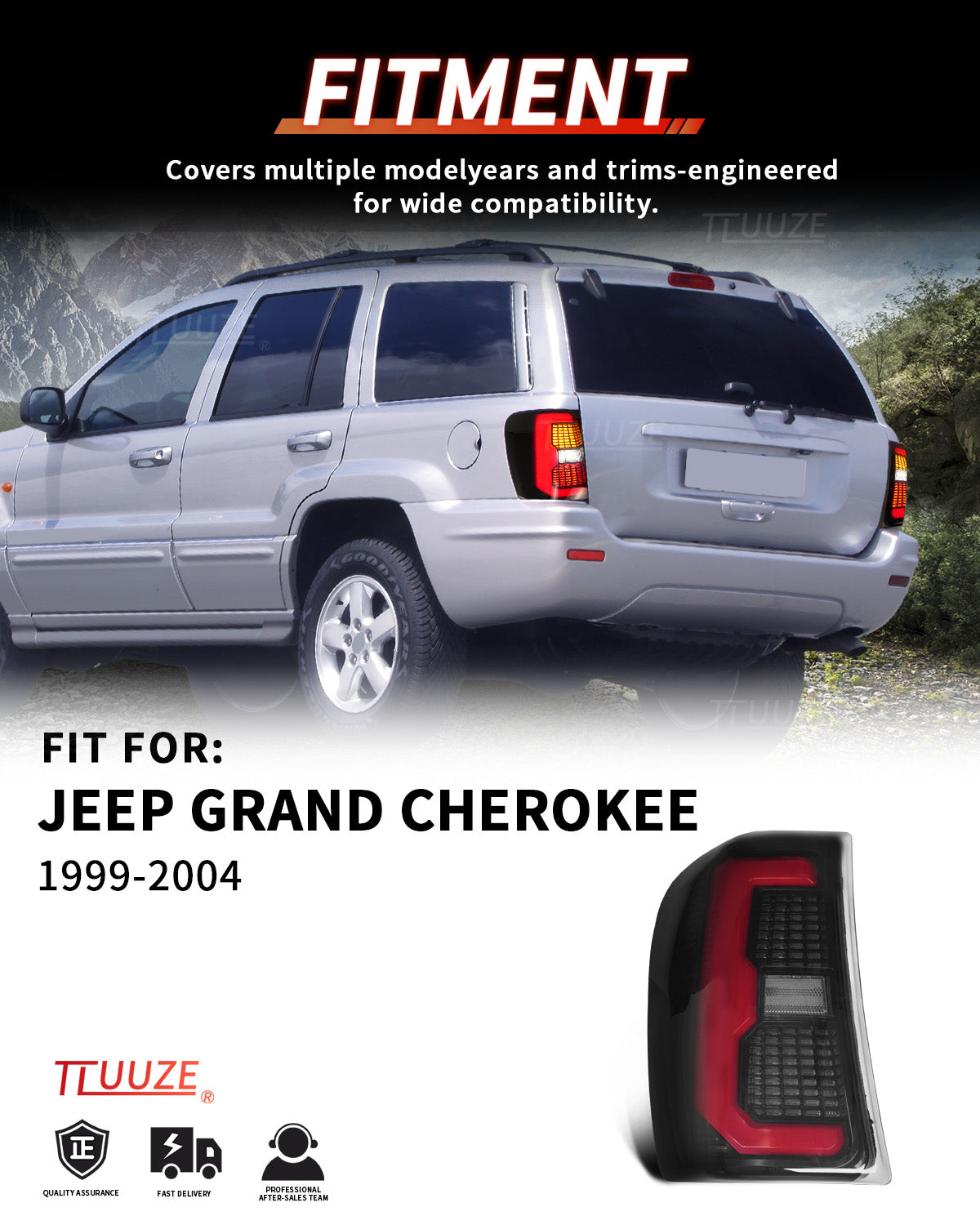 Archaic Smoked LED Tail Lights for Jeep Grand Cherokee WJ 1999–2004