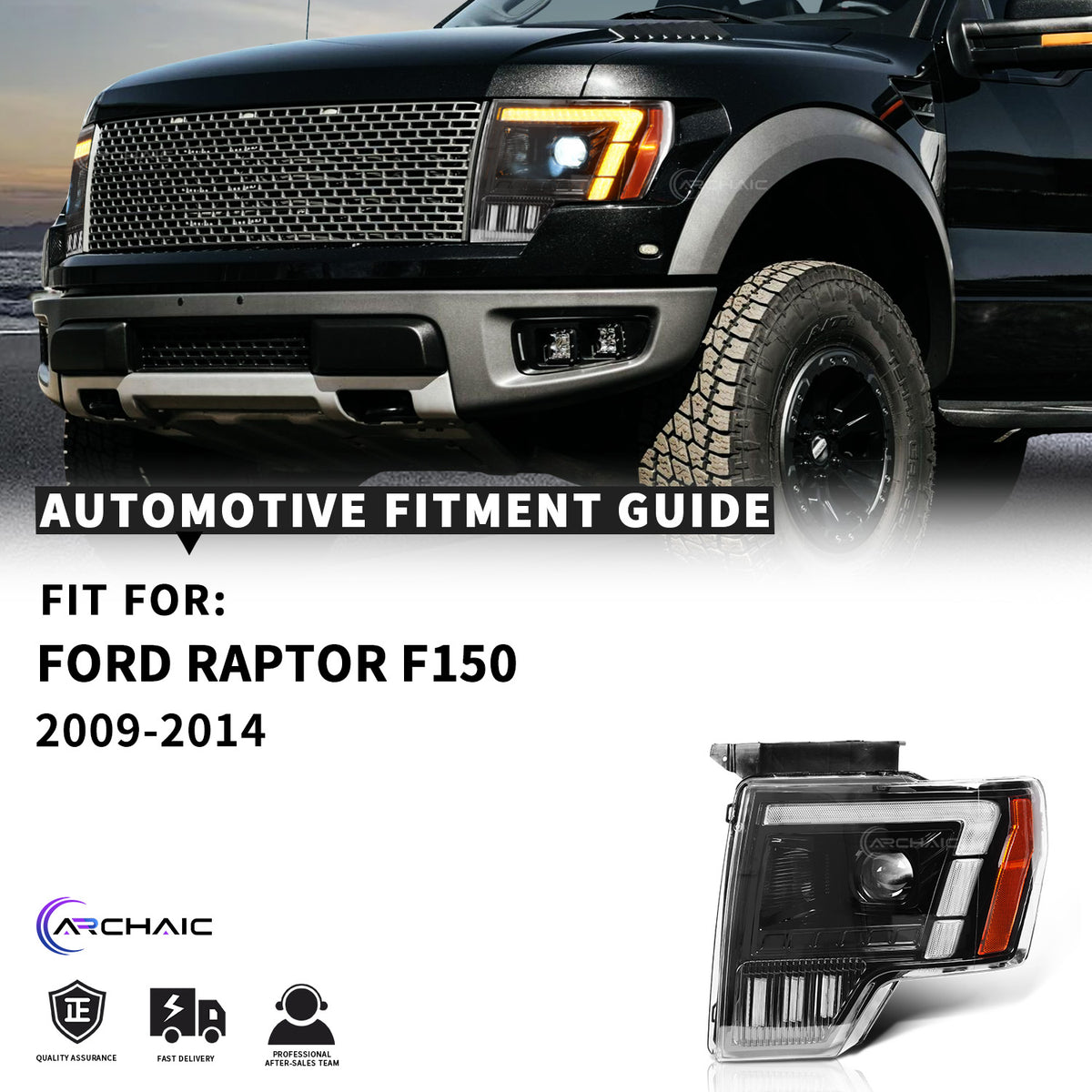 Archaic Full LED Projector Headlights For Ford F-150 2009–2014 | White/Amber DRLs
