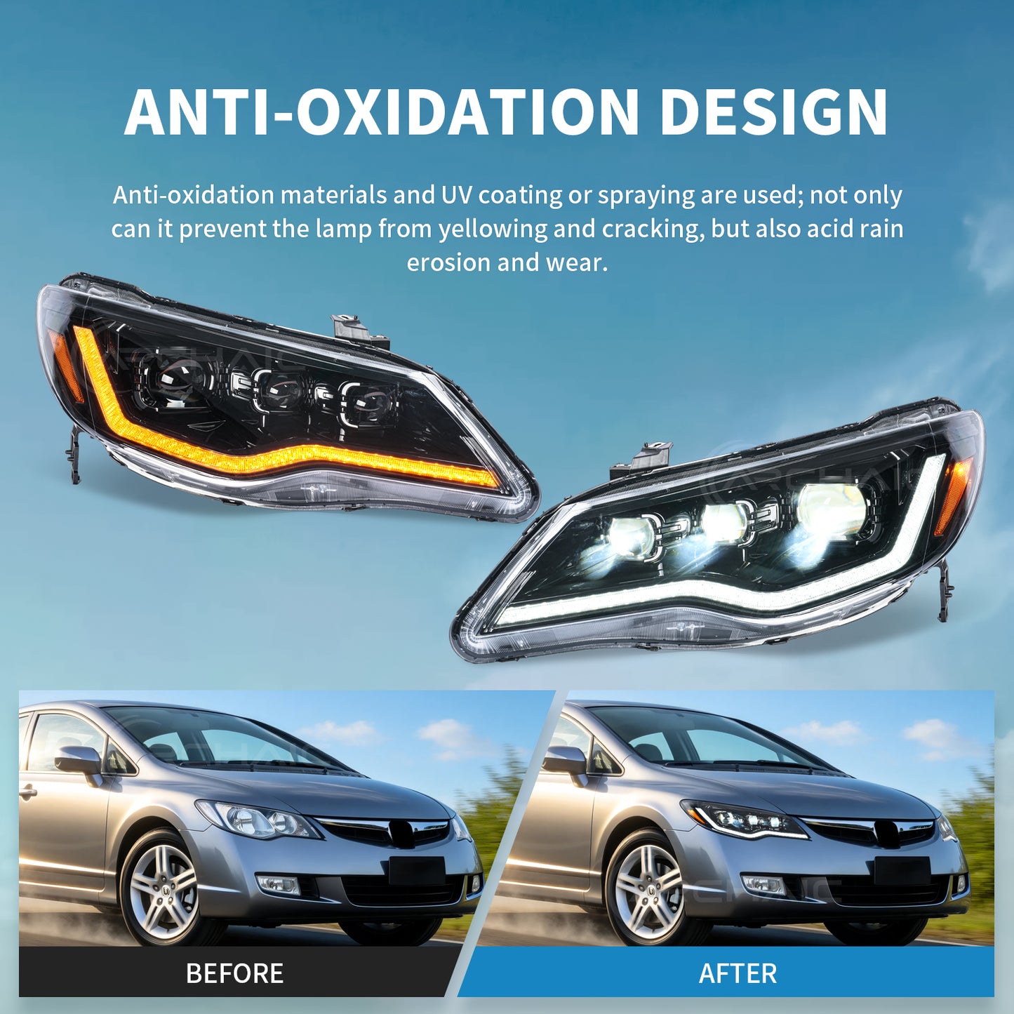 Archaic LED Headlights Assembly For 2006-2011 Honda Civic FD1 FD2 FD3 Sedan Type R | JDM Spec ONLY (NOT For USDM FA1/FA5 Models)