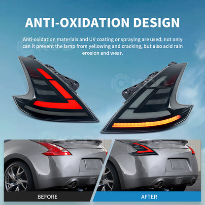 Archaic LED Tail Lights for 2008-2020 Nissan 370Z Z34, Sequential Turn Signals Rear Lamp Assembly (Pair)