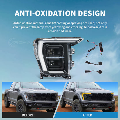 Archaic LED Headlight Assembly For 14th Gen Ford F150 F-150 2021 2022 2023,with White/Amber DRL