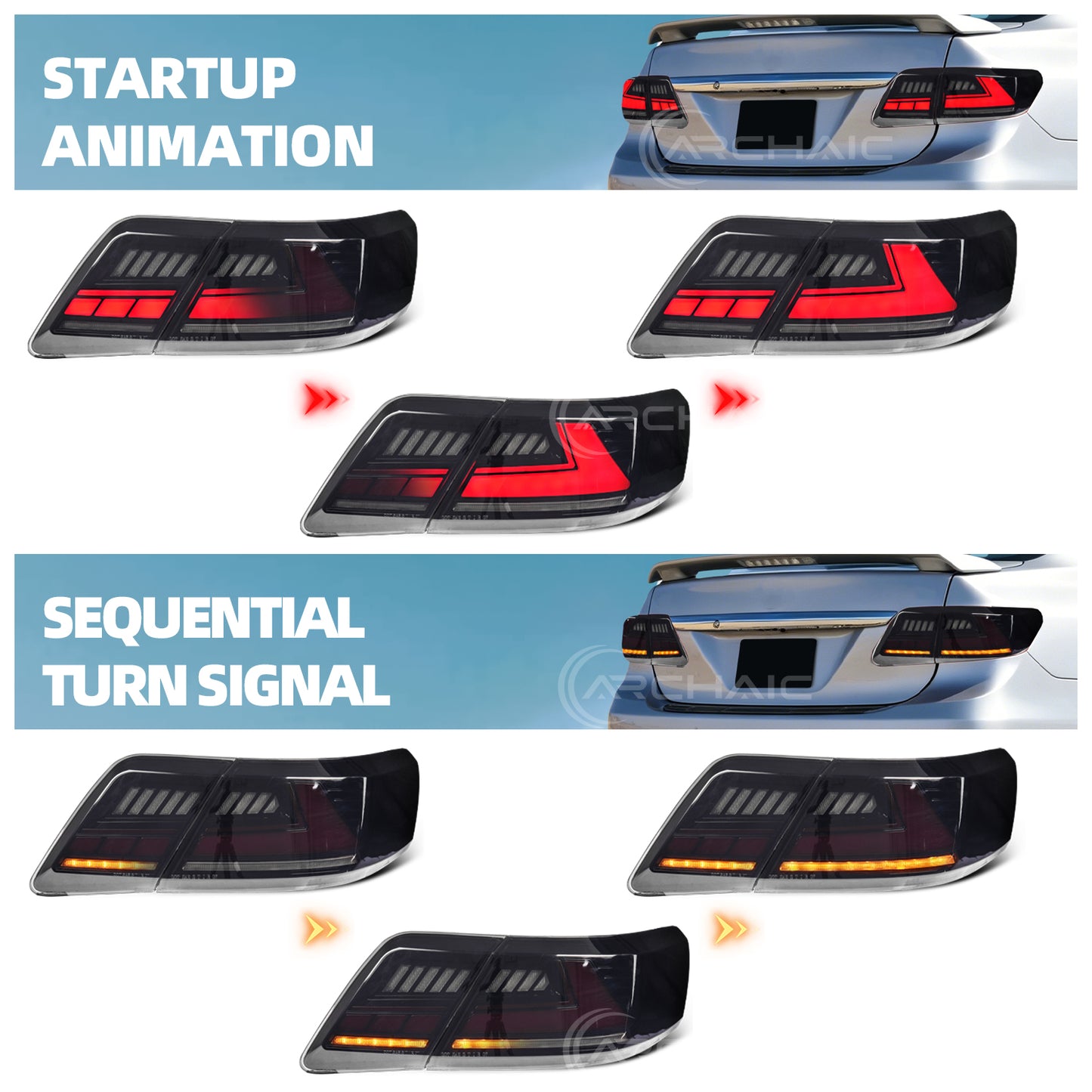 LED Tail Lights for Toyota Camry XV40 2007-2011 Seden CE /LE/SE/XLE,Rear Lamp with Sequential turn signal and Startup Animiation