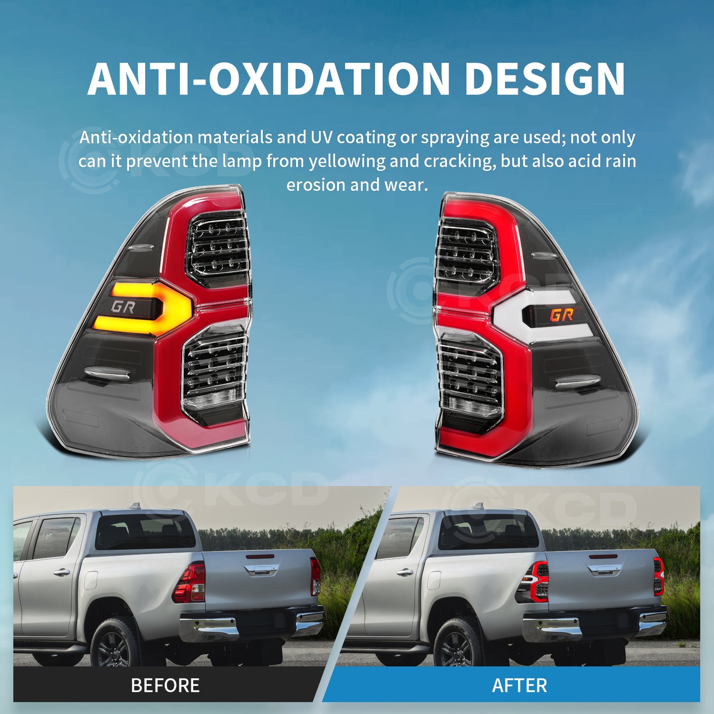 Archaic LED Taillight Assembly For Toyota Hilux 2016-2023 Startup Animation