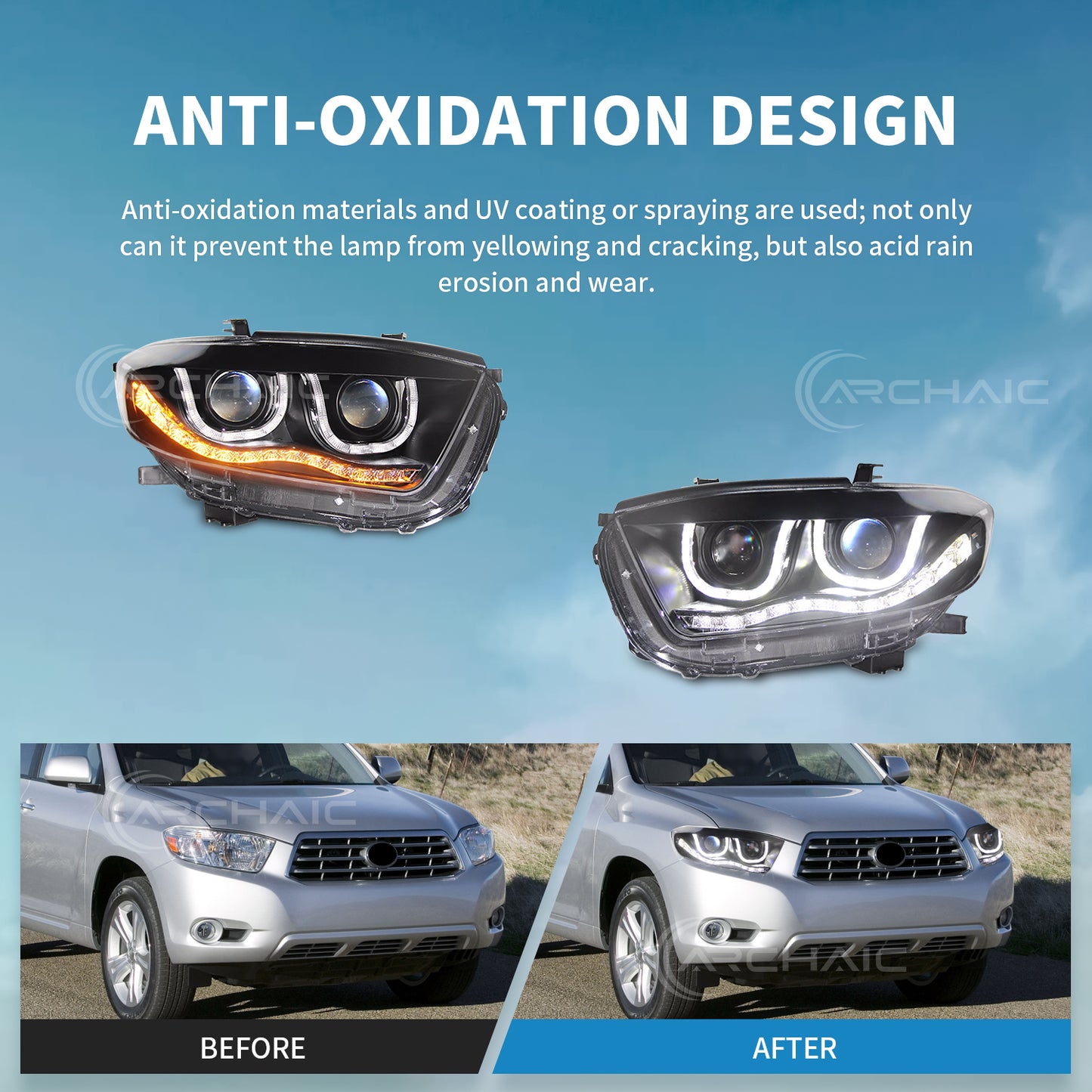 LED Headlights for Toyota Highlander 2008–2010 | Plug & Play Headlamps with Sequential Turn Signals