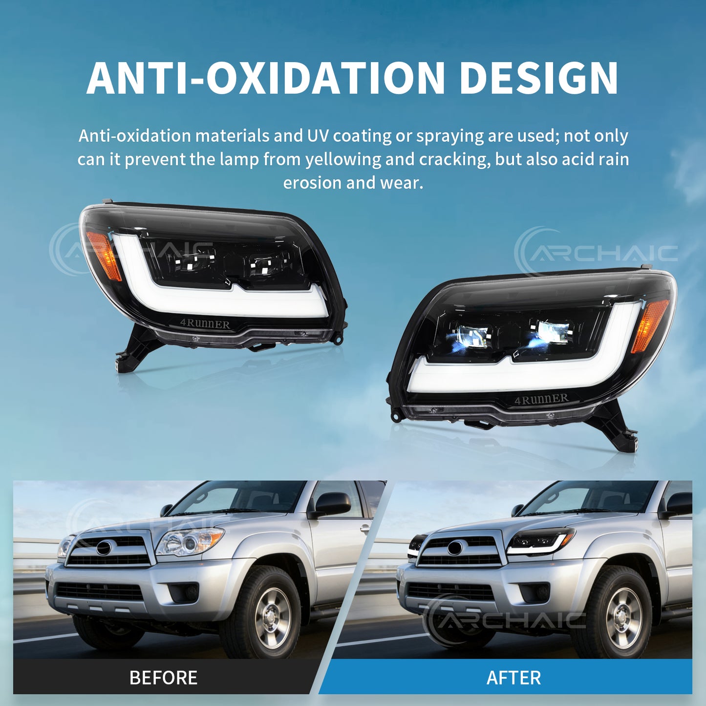 Pair LED Headlights For 2003-2009 Toyota 4Runner,Front Light w/LED Sequential Turn Signal