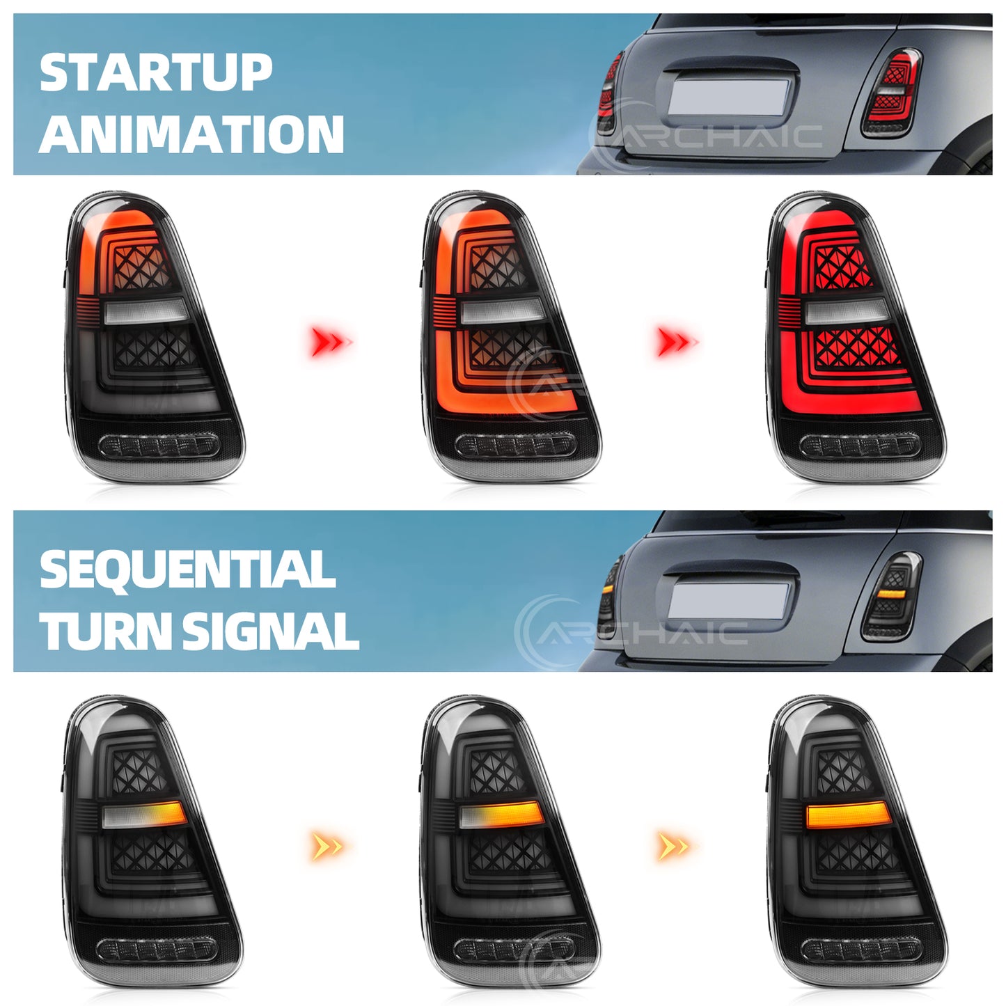 Archaic LED Sequential Tail Lights For 2001-2007 Mini Cooper R50 R52 R53