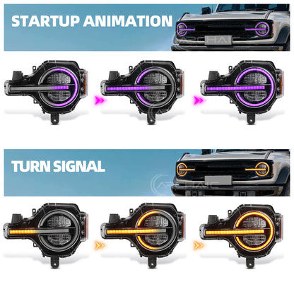 Reflector Headlights For 2021-2025 Ford Bronco,with Amber/White DRL and Startup Animation