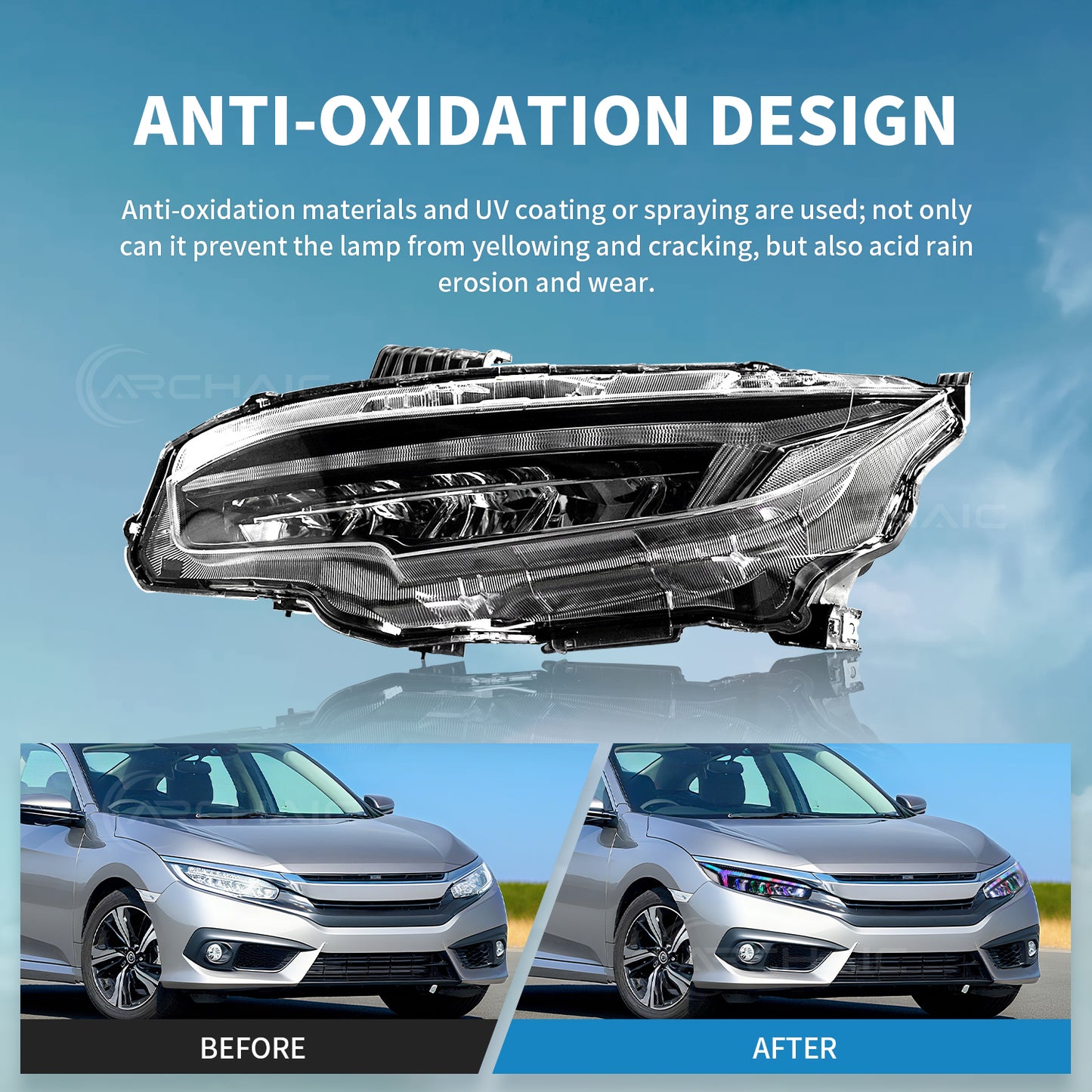 Archaic RGB Headlights Assembly For 2016-2021 Honda Civic 10th Gen | Dynamic DRL Sequential Turn Signal
